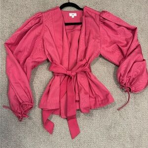 LPA Pink Puff Sleeve Wrap Blouse
